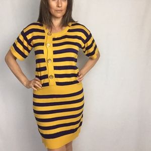 Chloe Blue and Yellow Cotton Knit Dress